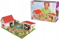 DREWNIANA FARMA ZAGRODA + FIGURKI ZWIERZĘTA WIEJSKIE AKCESORIA 23 ELEM.