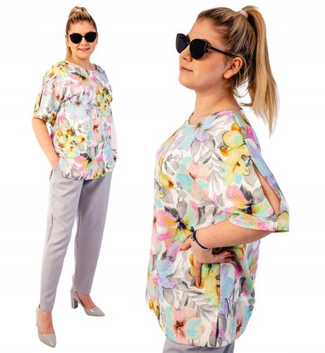 ELEGANCKI SZYKOWNY KOMPLET DAMSKI SPODNIE + BLUZKA KOLORY PLUS SIZE 52 na Arena.pl