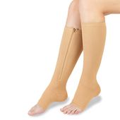 Podkolanówki uciskowe zapinane na zamek błyskawiczny XXL 2 sztuki cieliste