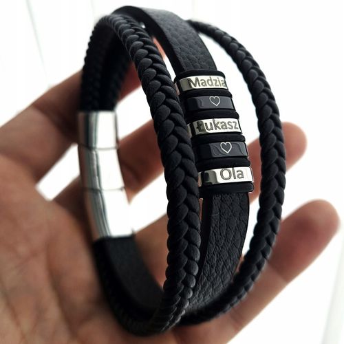 Bransoletka męska SKÓRZANA POTRÓJNA z GRAWEREM GRAWER IMIONA DATY PREZENT na Arena.pl