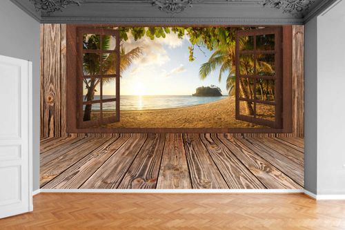 Fototapeta DESKI WIDOK PRZEZ OKNO 3D 130x80 na Arena.pl