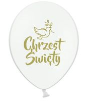 Balony lateksowe Chrzest Święty białe złoty napis, 30 cm 3 szt.