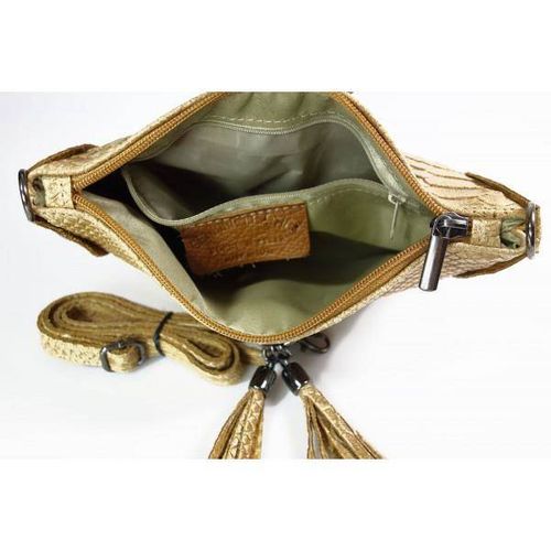 Skórzana włoska listonoszka ,wężowa skórka,frędzelki camel LP149C na Arena.pl