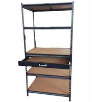 REGAŁ MAGAZYNOWY Z SZUFLADĄ METALOWY WARSZTATOWY CZARNY 5 PÓŁEK 180x90x60cm
