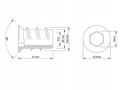 100x Mufa M6x 15 dwugwintowa wkręcana z kołnierzem wpustka wkręt do na Arena.pl
