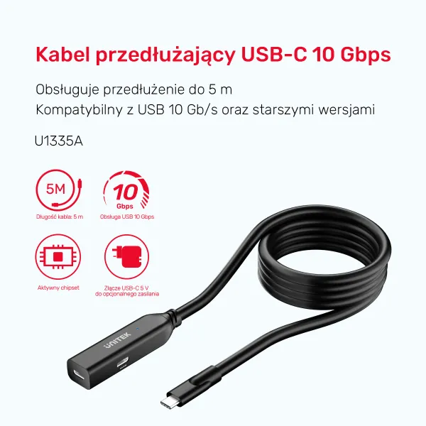 Unitek Kabel przedłużający USB-C 10 Gbps 5m zdjęcie 3