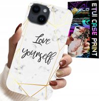 ETUI DO IPHONE 14 - BIAŁY MARMUREK W ZŁOTE RAMKI LOVE YOU