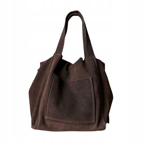 Czekoladowa zamszowa torebka shopper worek XL ZAMSZ NATURALNY Vera Pelle A4 na Arena.pl