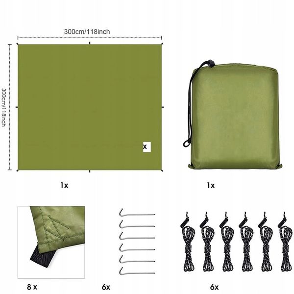 PLANDEKA NAMIOTOWA 3 X 3 M, PLANDEKA NA HAMAK, WODOSZCZELNA, NA KEMPING zdjęcie 9