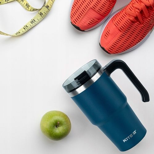 Kubek termiczny ze słomką ustnikiem z uchwytem 600 ml niebieski KITE na Arena.pl