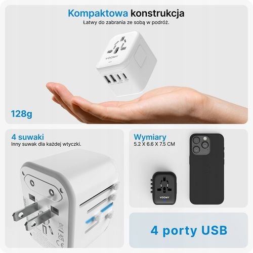 Adapter Podróżny VOOMY Z Ponad 170 Narodów - 2 Usb A 2 Usbc Biały na Arena.pl