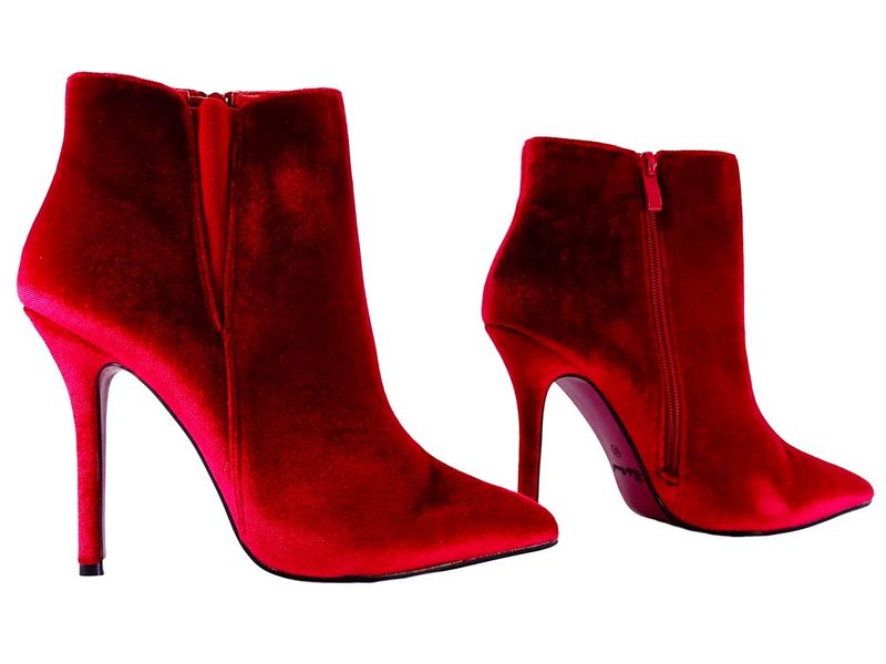 Bordowe szpilki botki damskie welur 37 zdjęcie 3