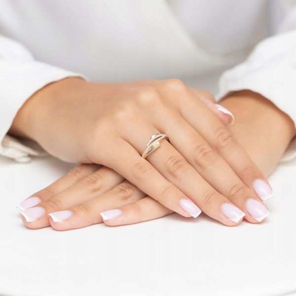 ZŁOTY PIERŚCIONEK pr. 585 Przewlekany Zawijany z Cyrkoniami 14k r.14 zdjęcie 3