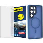 szkło hybrydowe do samsung galaxy s25 ultra matowe + magsafe etui niebieski