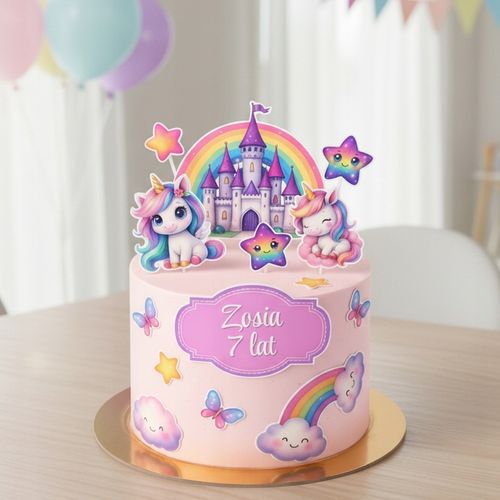 WYDRUK CUKROWY Opłatek na tort JEDNOROŻEC UNICORN TĘCZA KONIKI + TEKST na Arena.pl