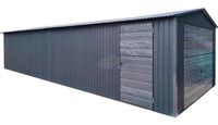 Garaż blaszany 4x9m Brama uchylna 2x drzwi dach dwuspadowy TS986