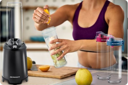 BLENDER SMOOTHIE Z 2 BIDONAMI 350W BERDSEN + 2 BIDONY BUTELKI 0,57L CZARNY na Arena.pl