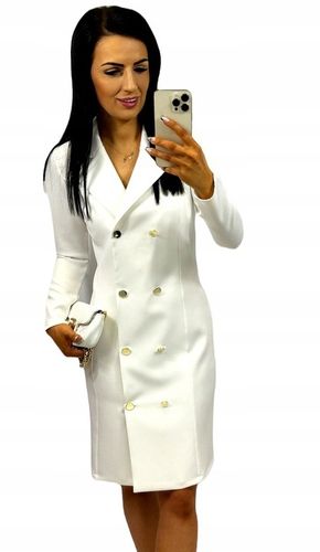 Elegancka marynarkowa sukienka Midi na komunię, na chrzciny ECRU M na Arena.pl