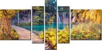 80CM 160CM OBRAZ 5 ELEM JEZIORO PLITVICE JESIENIĄ DRUK ŚCIENNY