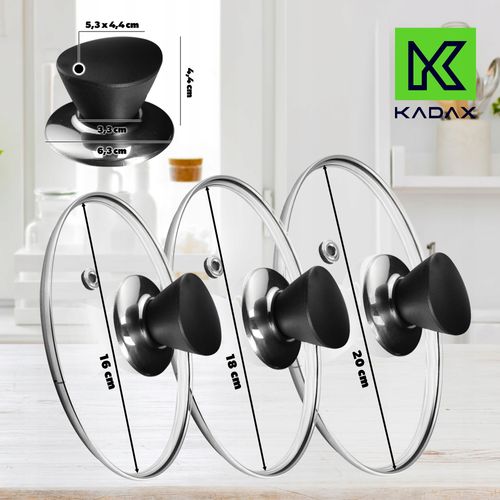 KADAX Pokrywka Szklana Pokrywa Zestaw 16/18/20cm na Arena.pl