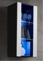 Regał do Salonu Przechowywania, Witryna Szklana Czarny Biały z LED