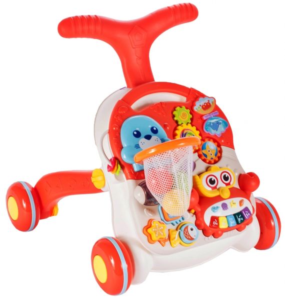 Chodzik Pchacz Stolik Edukacyjny Panel Koszyk 5W1 - Czerwony zdjęcie 7