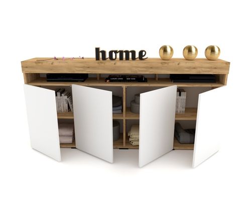 Duża Komoda LUNA 4D 180 Dąb Craft Biała LED na Arena.pl