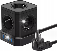 LISTWA ZASILAJĄCA 9w1 CZARNA 5 GNIAZD 4 USB KOSTKA