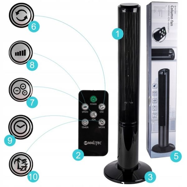 MOCNY wentylator KOLUMNOWY wiatrak podłogowy JONIZACJA OSCYLACJA CICHY zdjęcie 4