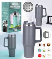 MagiCook KUBEK TERMICZNY SZARY 1200 ML ZE SŁOMKĄ STYLE USA Szarość