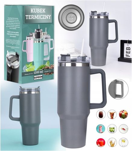 MagiCook KUBEK TERMICZNY SZARY 1200 ML ZE SŁOMKĄ STYLE USA Szarość na Arena.pl
