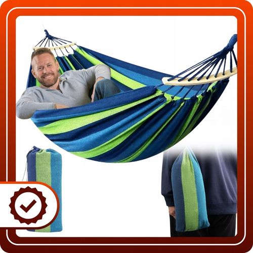 Hamak Ogrodowy XXL Bawełniany mocny turystyczny 2 osobowy huśtawka + torba na Arena.pl