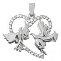 SREBRNY WISIOREK SERDUSZKA Z GOŁĄBKAMI Z CYRKONIAMI PRÓBA SREBRA 925