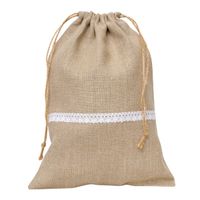Worek Lniany z Koronką 26x36 cm - Woreczek z Lnu ze Sznurkiem Jutowym