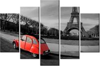 100CM 150CM OBRAZ 5 ELEM CZERWONE AUTO WIEŻY EIFFLA ŚCIENNY