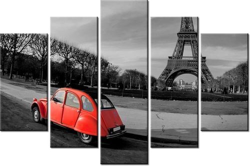 100CM 150CM OBRAZ 5 ELEM CZERWONE AUTO WIEŻY EIFFLA ŚCIENNY na Arena.pl