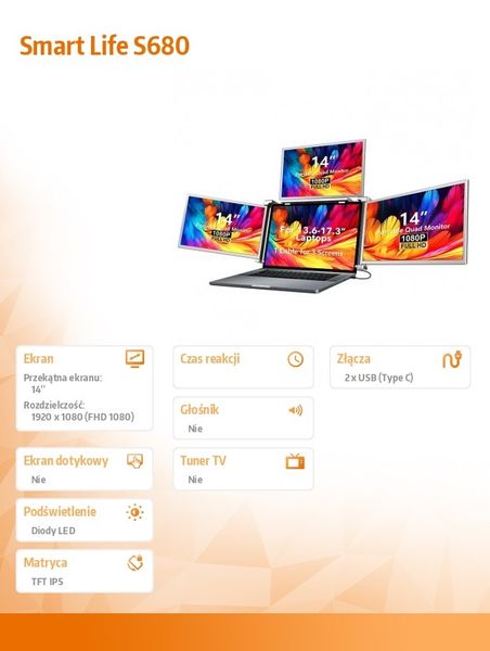 Monitory do laptopa Extralink Triple Screen S680 14" Full HD IPS zdjęcie 10