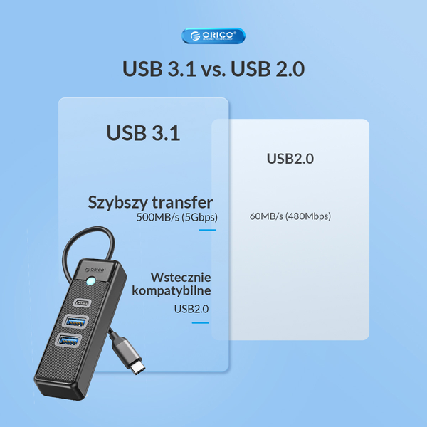 Orico Hub USB-C 2x USB-A 3.1 + USB-C czarny zdjęcie 6