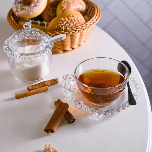 FILIŻANKA ZE SPODKIEM SZKLANA AMORA 200ML NA KAWĘ UNIWERSALNA WZÓR SERCE na Arena.pl