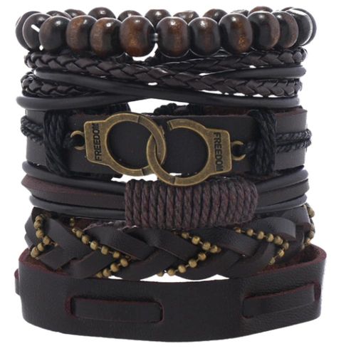 Zestaw 6 brązowych męskich bransoletek plecionych skórzanych na Arena.pl