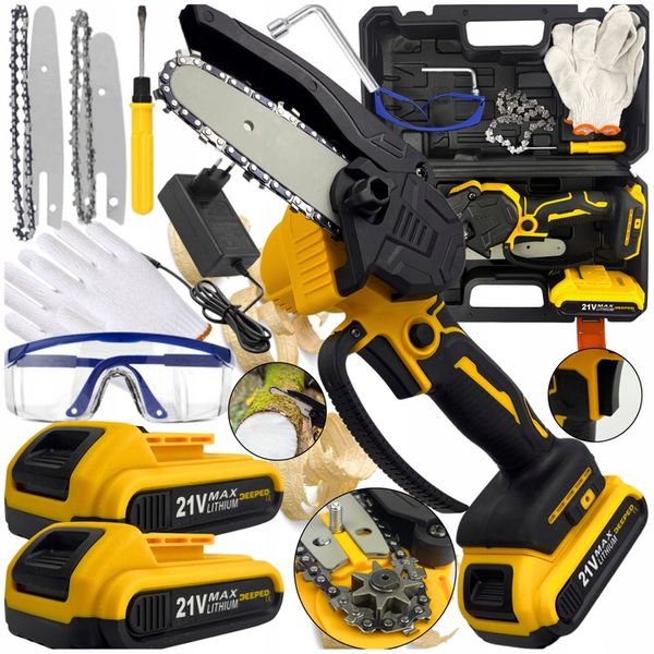 Piła Łańcuchowa Akumulatorowa Mini Pilarka 4''/6'' cali 2xAKU 2xPROWADNICE zdjęcie 1