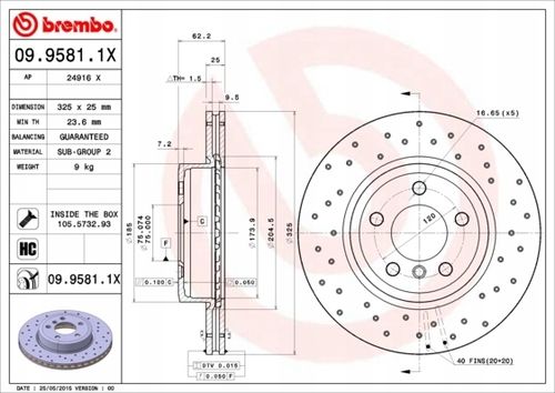 TARCZA HAM PRZOD 325X25 V XTRA BREMBO na Arena.pl