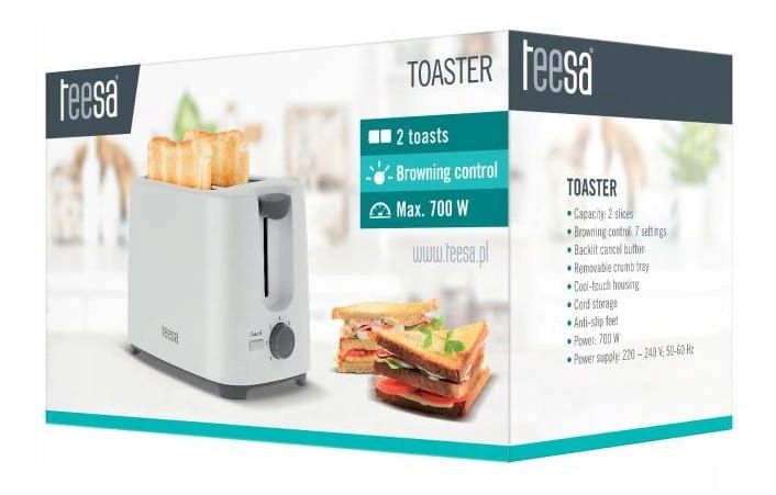 Toster Teesa 700W 7 poziomów opiekania 2 tosty tacka na okruchy zdjęcie 5
