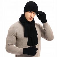 KOMPLET ZIMOWY MĘSKI CZAPKA SZALIK RĘKAWICZKI OCIEPLANY CZARNY NA ZIMĘ