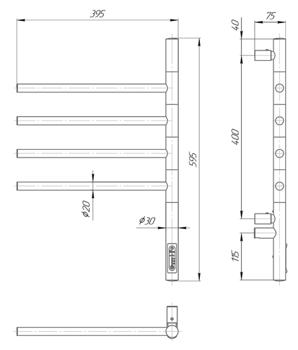 ELNA Grzejnik łazienkowy elektryczny Wertykal 4 Gold RUCHOME PRZĘSŁA na Arena.pl