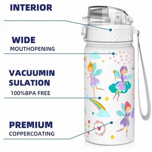 Butelka Do Picia Dla Dzieci Na Gorące i Zimne Napoje 420ml Biała we Wróżki na Arena.pl