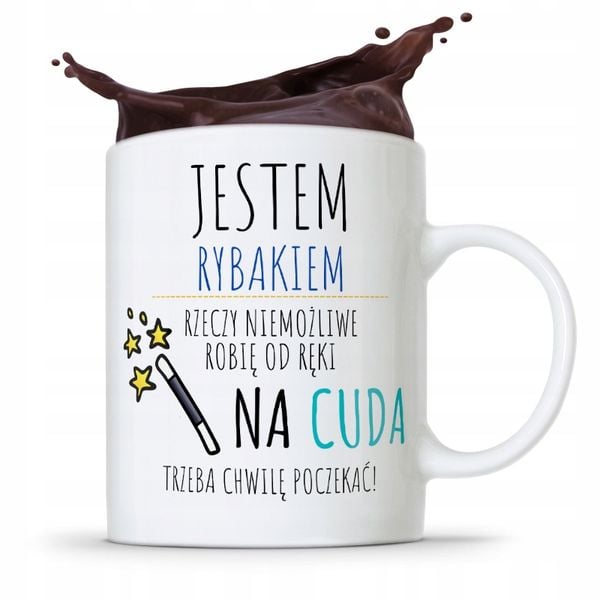 Kubek Prezent Wędkarza Na Cuda Trzeba Poczekać Z Nadrukiem Ze Zdjęciem zdjęcie 1