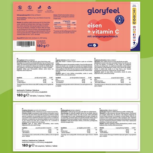 ŻELAZO + WITAMINA C KWAS ASKORBINOWY na odporność 240 tabletek gloryfeel zdjęcie 5