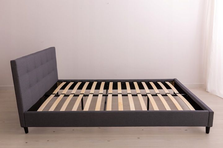 NERI 160X200 ŁÓŻKO TAPICEROWANE SZARE STELAŻ Z MATERACEM zdjęcie 3