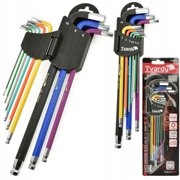 TVARDY ZESTAW KLUCZE IMBUSOWE IMBUSY DŁUGIE HEX 1.5-10mm 9sztuk KOLOR zdjęcie 2
